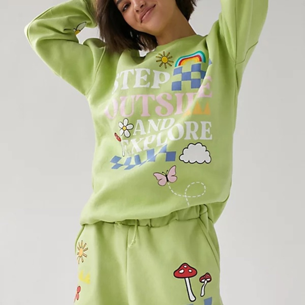 Urban Outfitters Daisy Street Vibrant Green Sweatshirt Set